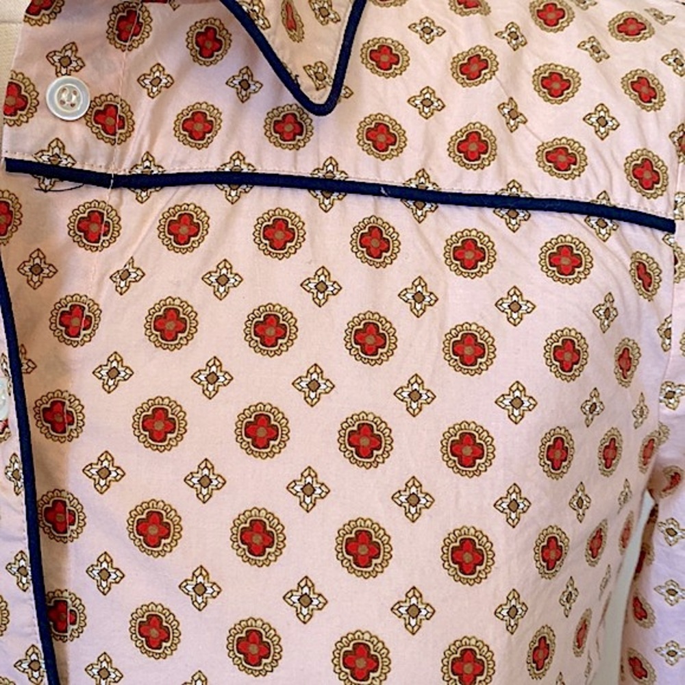 J. Crew Pink Red Gold Geometric SZ 2 Modern Contemporary Preppy Retro Office Top - Picture 4 of 10